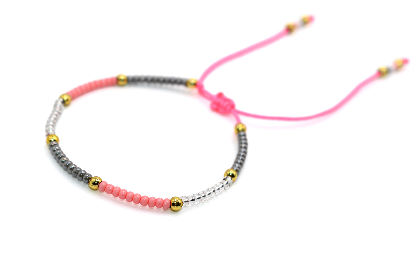 Pink, Gray, and Clear Beaded Handmade Bracelet