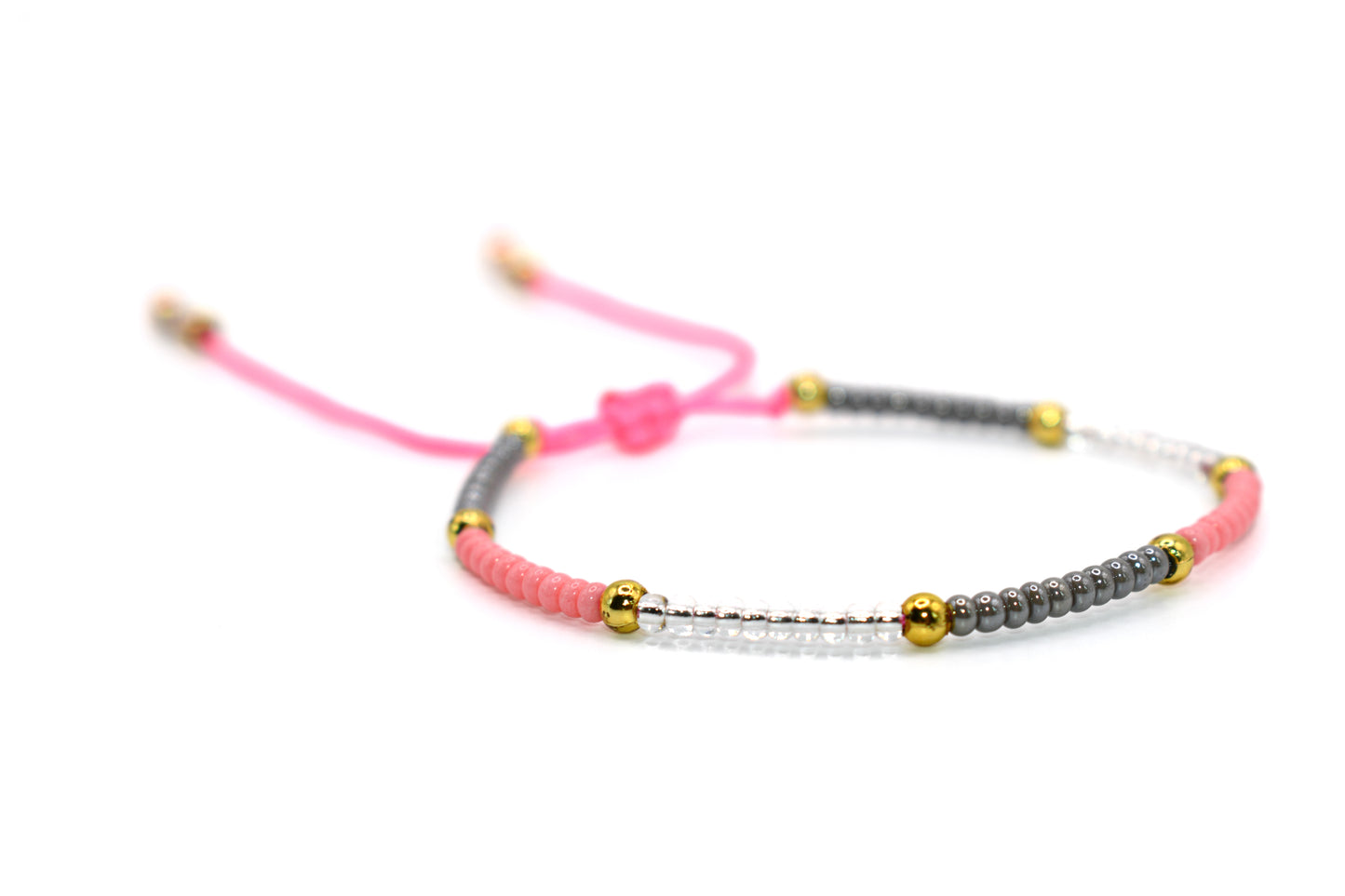 Pink, Gray, and Clear Beaded Handmade Bracelet