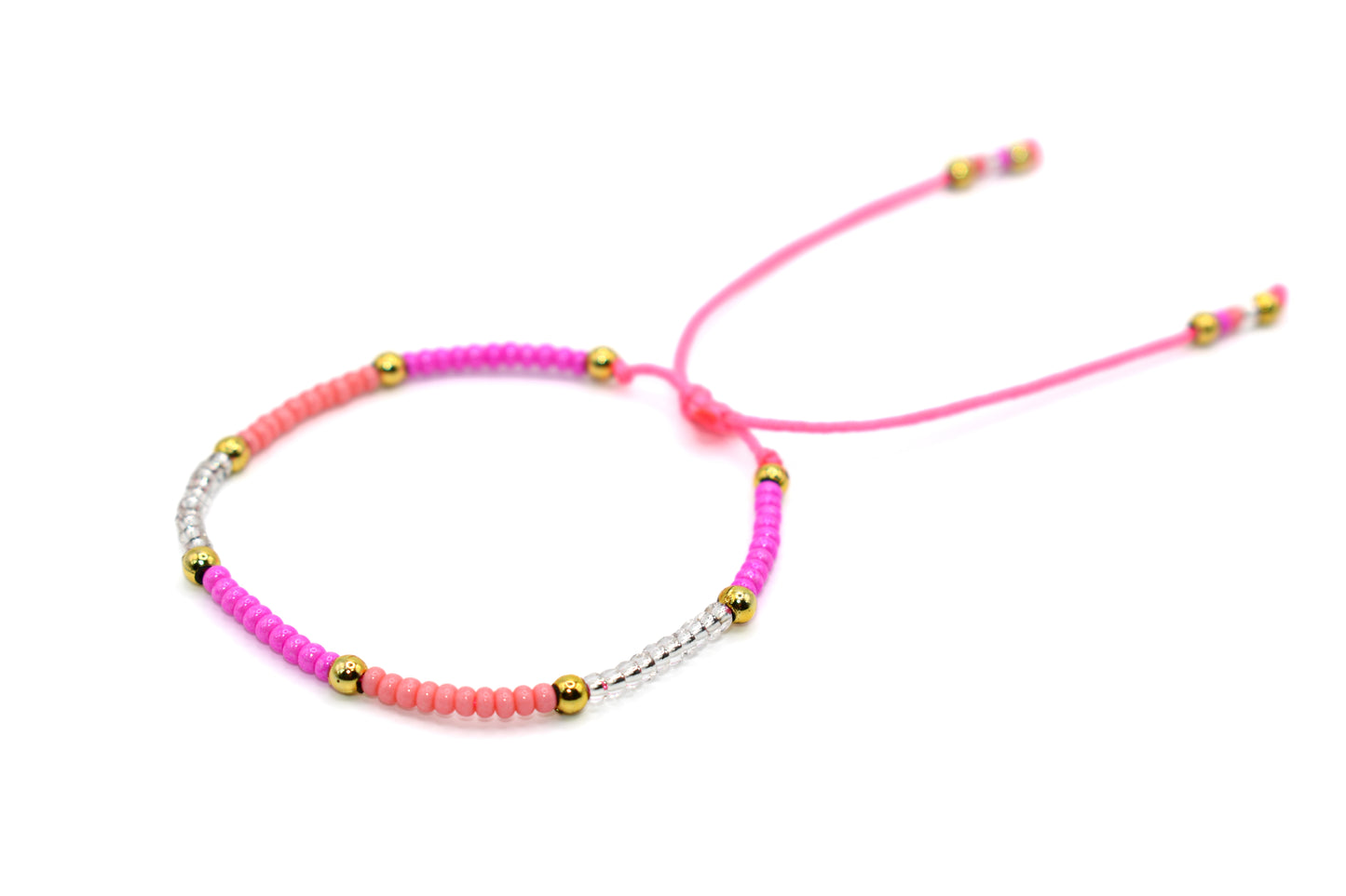 Hot Pink, Pink, and Clear Beaded Handmade Bracelet