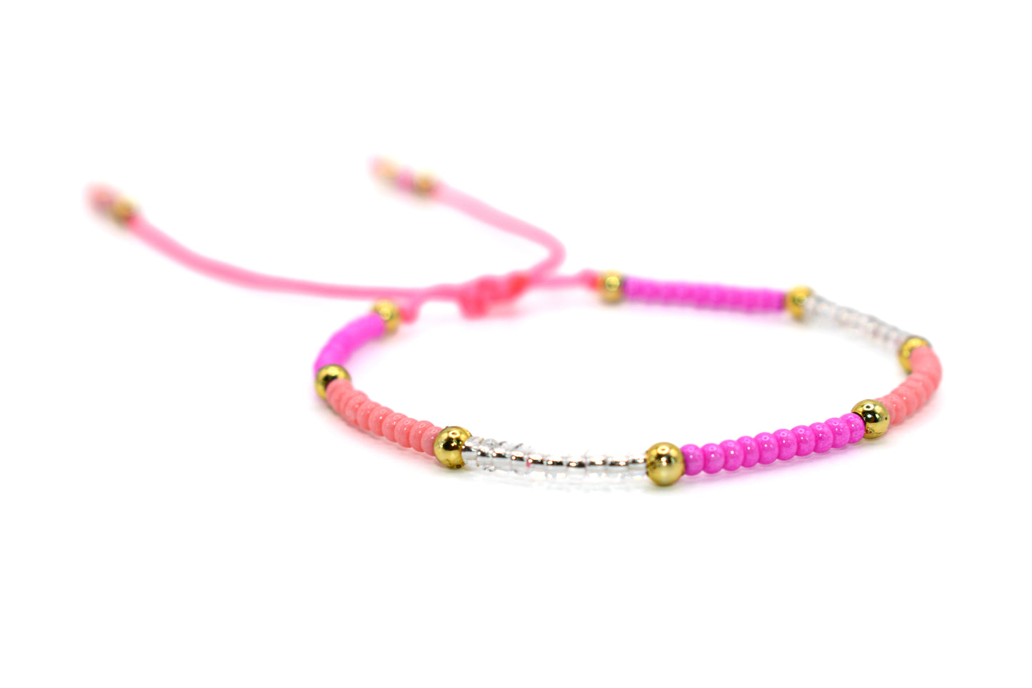 Hot Pink, Pink, and Clear Beaded Handmade Bracelet