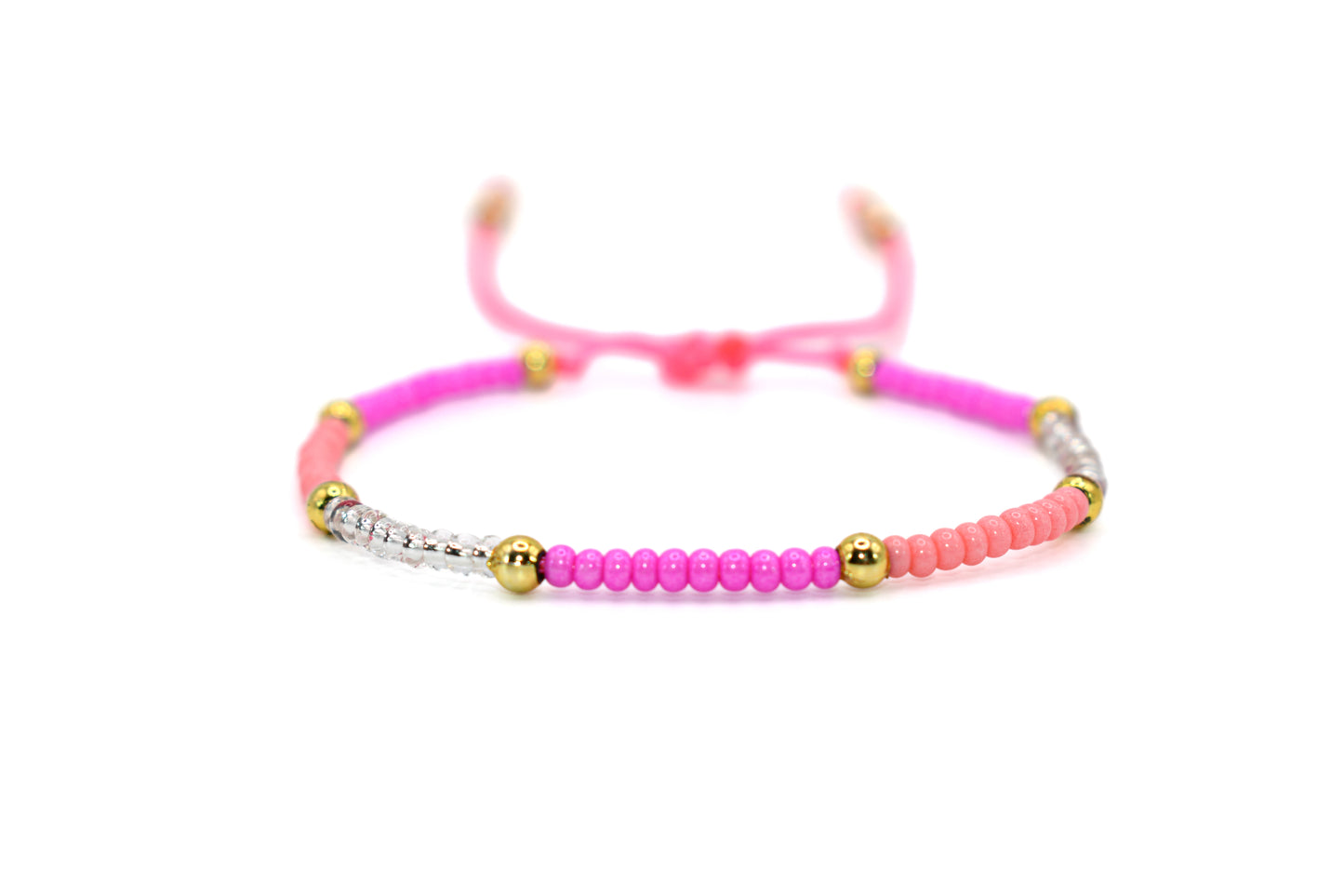 Hot Pink, Pink, and Clear Beaded Handmade Bracelet