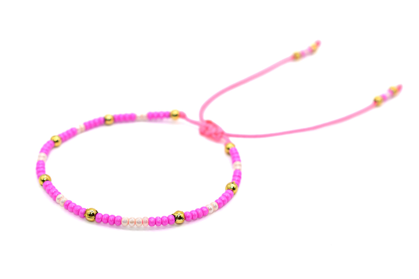 Hot Pink and Pearled Colored Beaded Handmade Bracelet