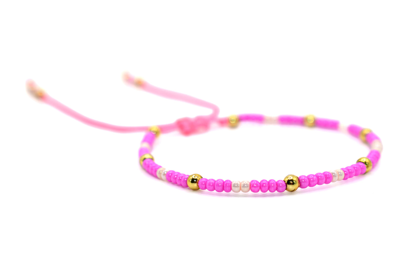 Hot Pink and Pearled Colored Beaded Handmade Bracelet