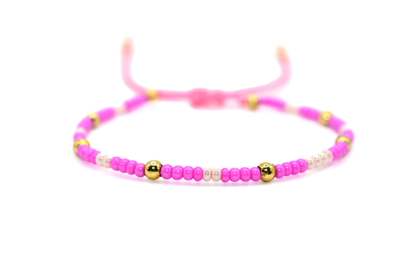 Hot Pink and Pearled Colored Beaded Handmade Bracelet