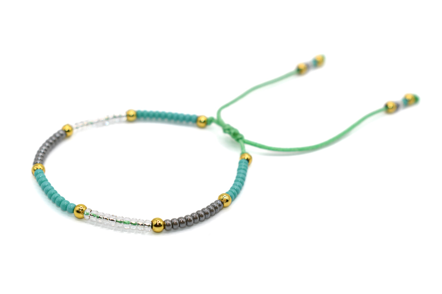 Teal, Gray, and Clear Beaded Handmade Bracelet