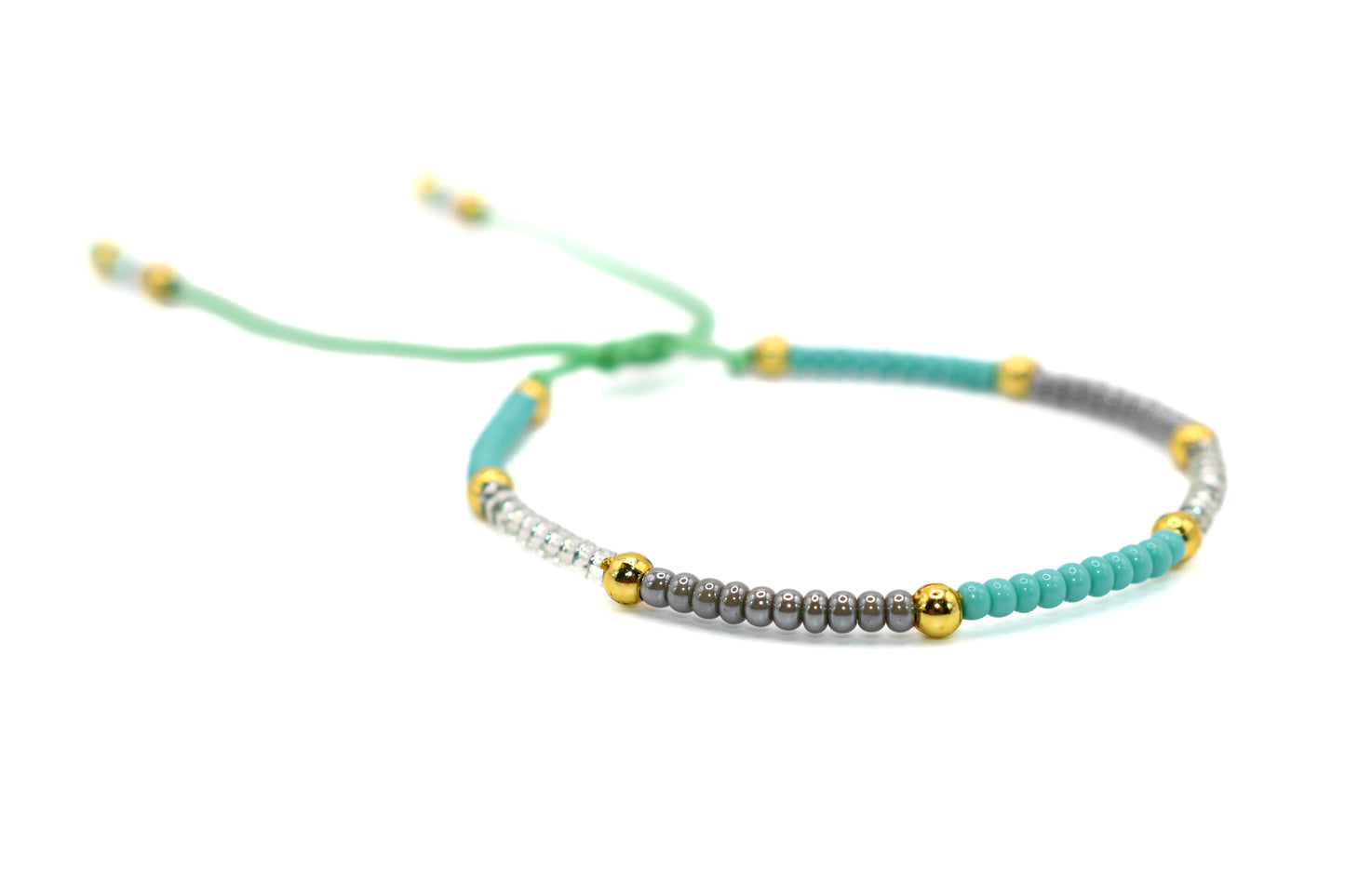 Teal, Gray, and Clear Beaded Handmade Bracelet