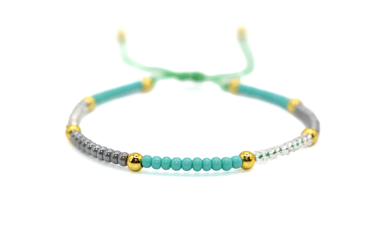 Teal, Gray, and Clear Beaded Handmade Bracelet