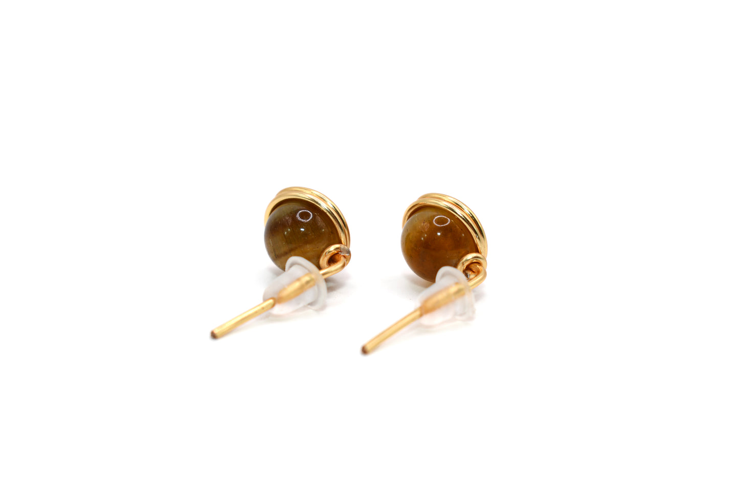 Tiger's Eye Natural Crystal Gold-Plated Earrings