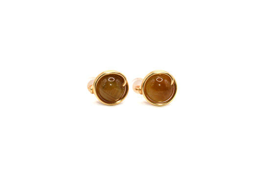 Tiger's Eye Natural Crystal Gold-Plated Earrings