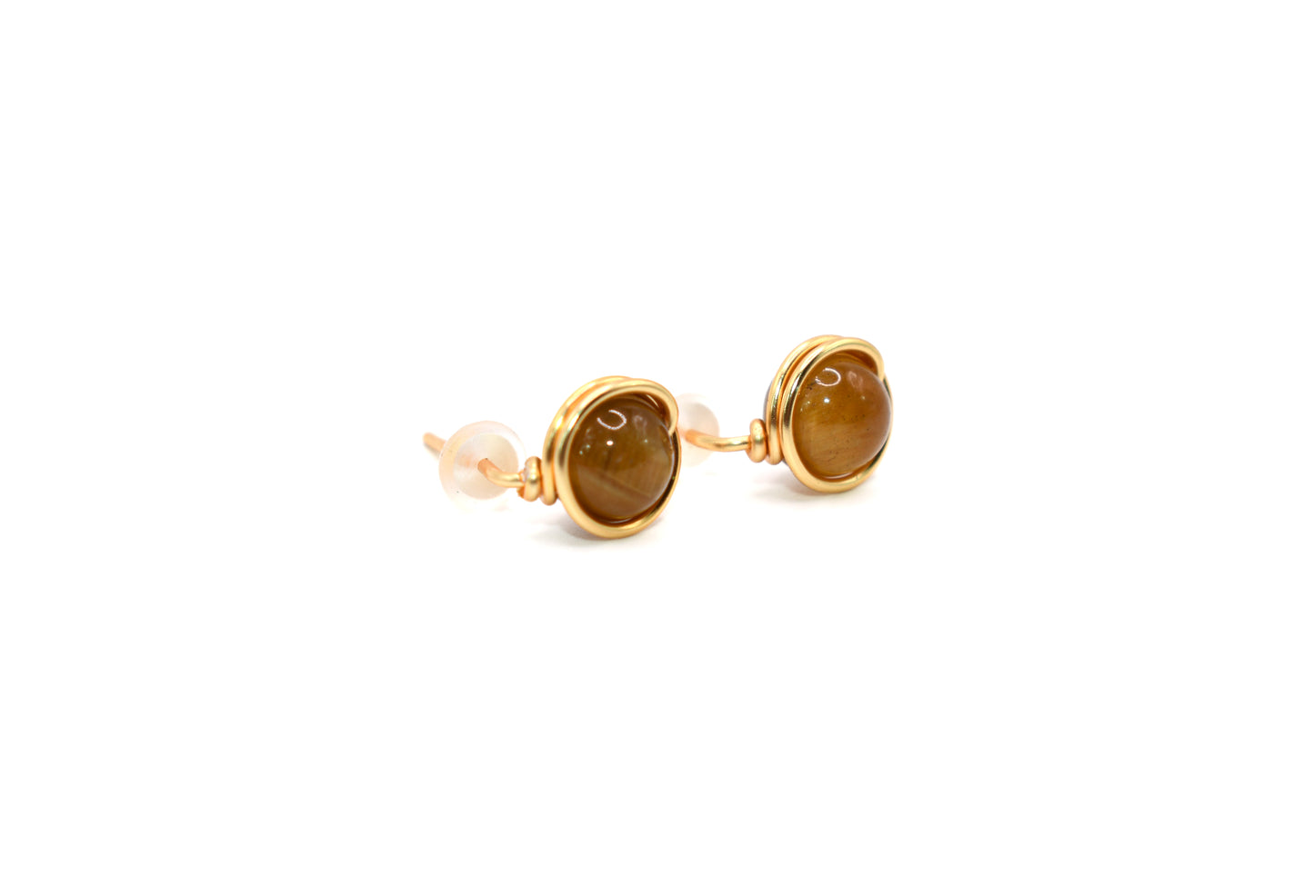 Tiger's Eye Natural Crystal Gold-Plated Earrings