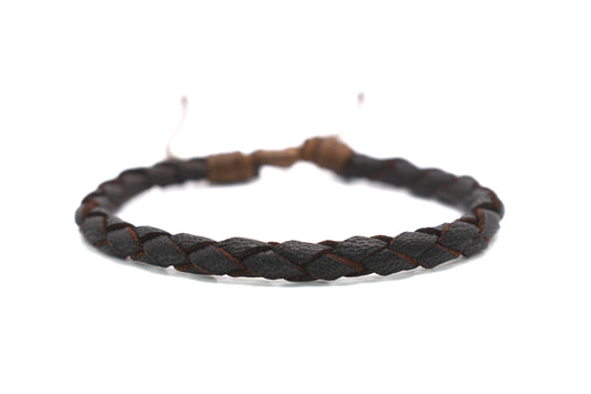 Brown Leather Bracelet (Adjustable) Round Braid