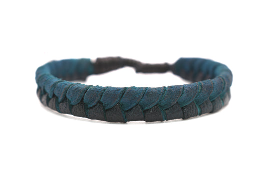 Blue Leather Bracelet (Adjustable) Flat Braided