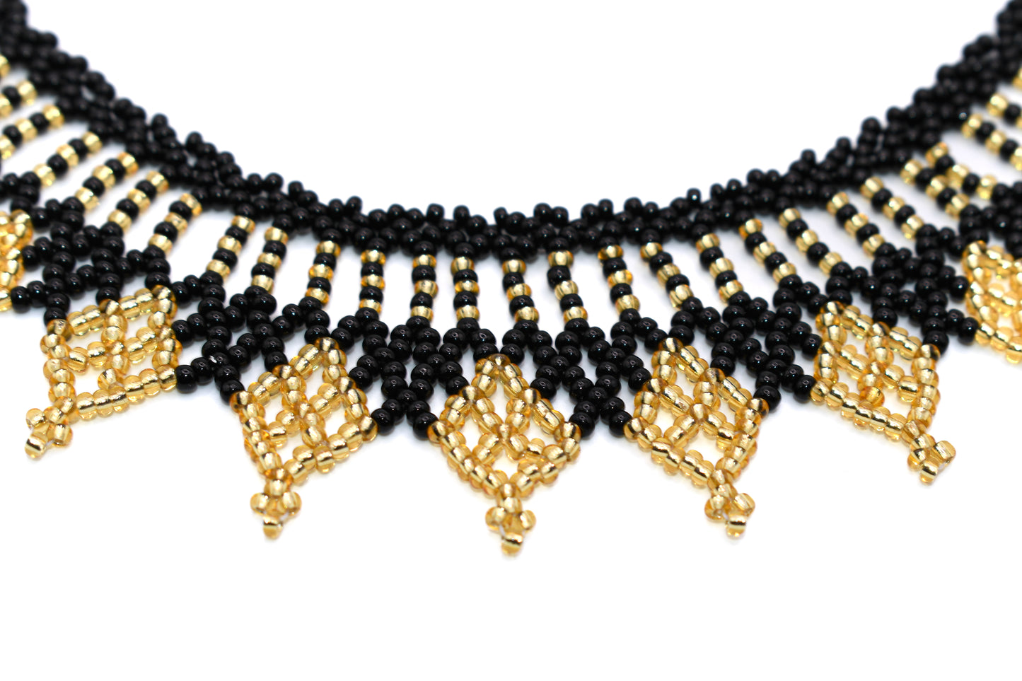 Black and Golden Czech Beaded Handmade Necklace | Elegant One-of-a-Kind Jewelry Masterpiece