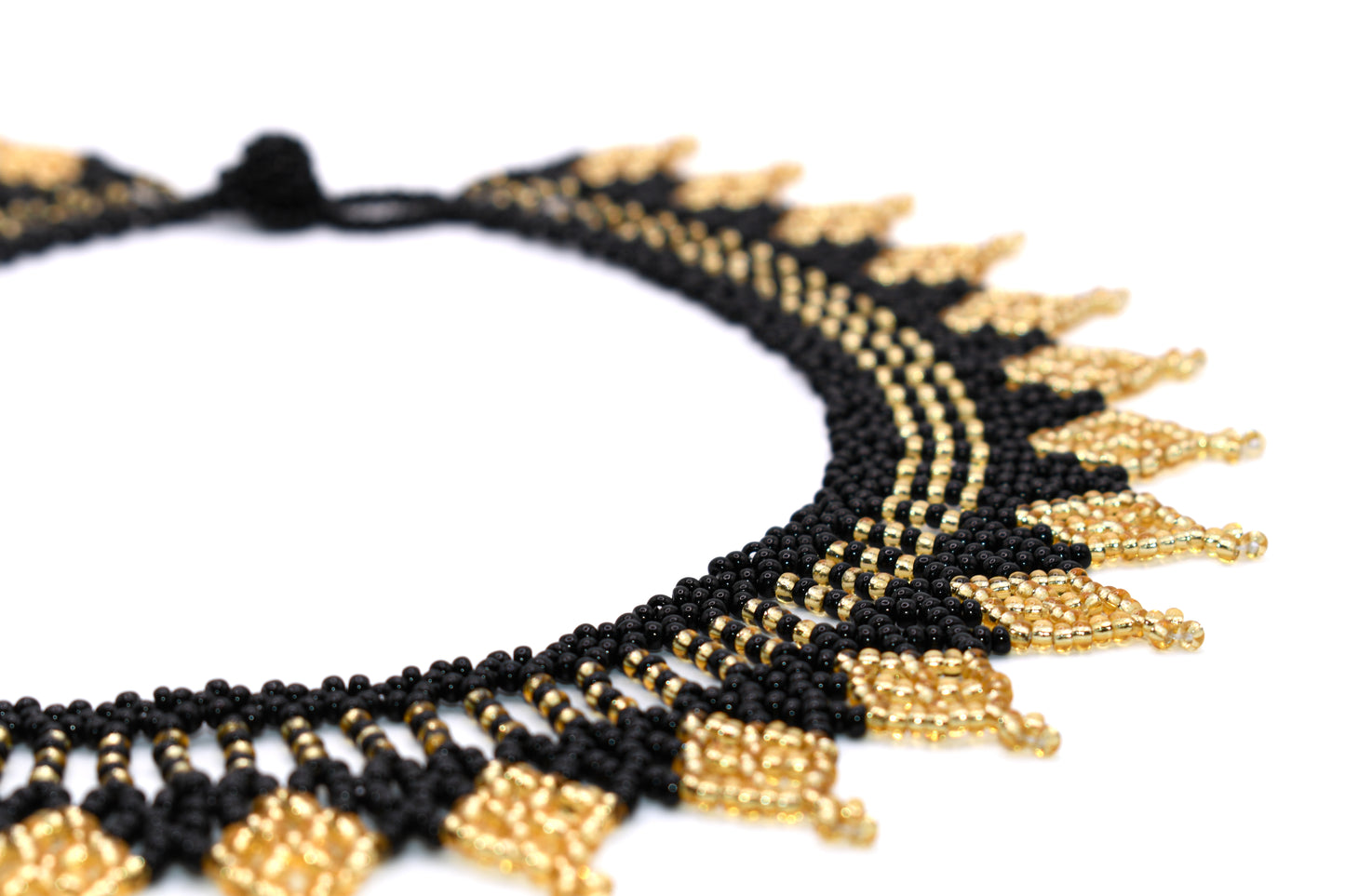 Black and Golden Czech Beaded Handmade Necklace | Elegant One-of-a-Kind Jewelry Masterpiece