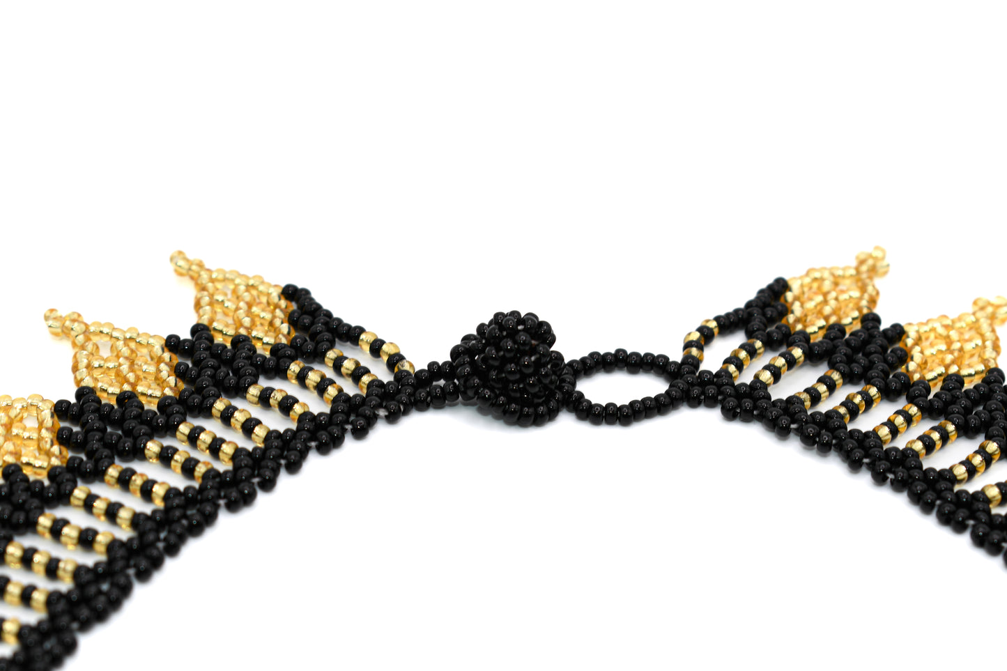 Black and Golden Czech Beaded Handmade Necklace | Elegant One-of-a-Kind Jewelry Masterpiece