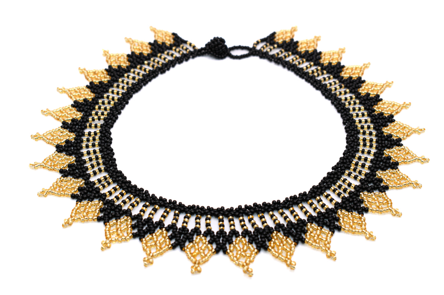 Black and Golden Czech Beaded Handmade Necklace | Elegant One-of-a-Kind Jewelry Masterpiece