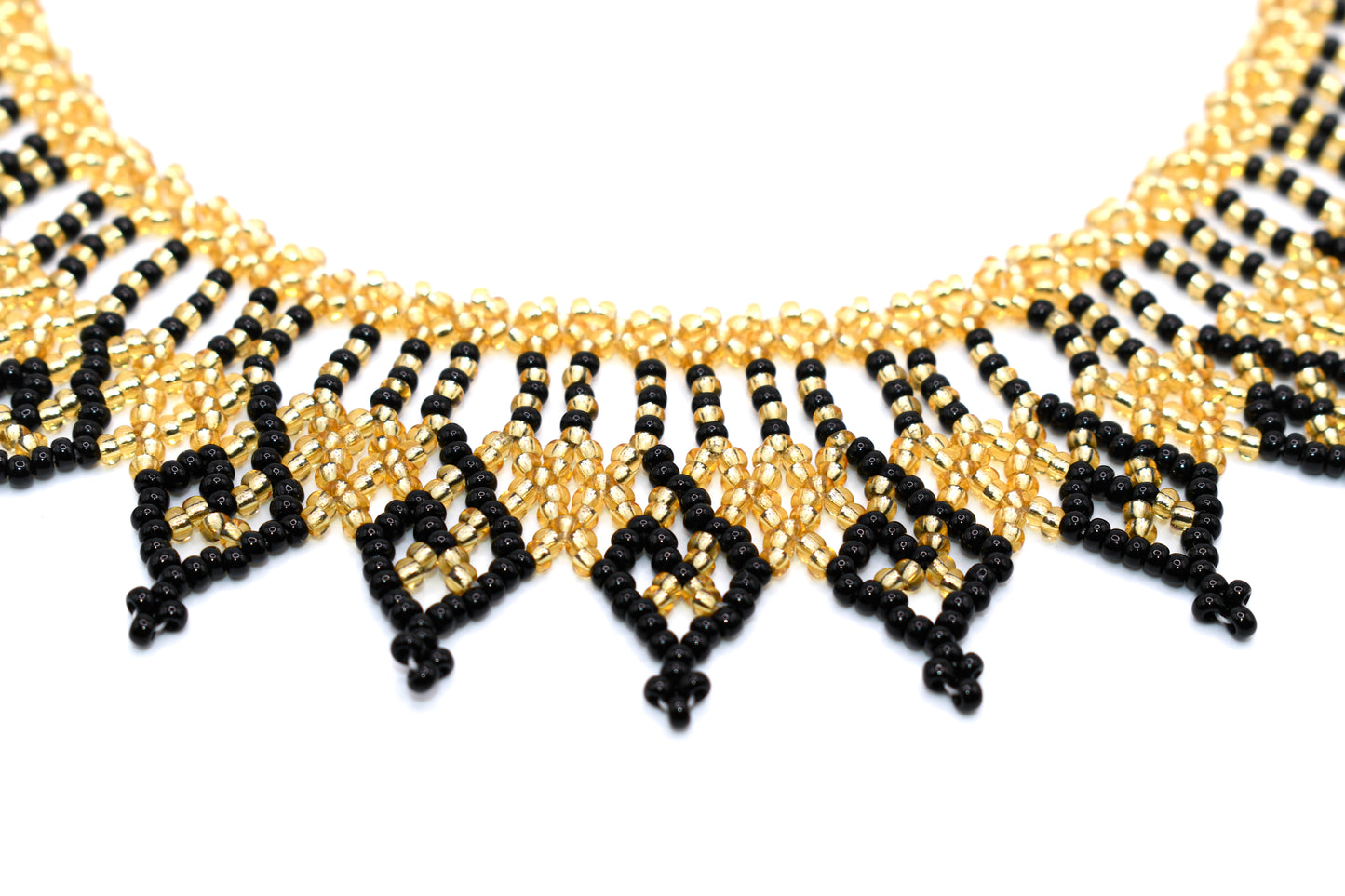 Golden and Black Czech Beaded Handmade Necklace | One-of-a-Kind Jewelry Masterpiece