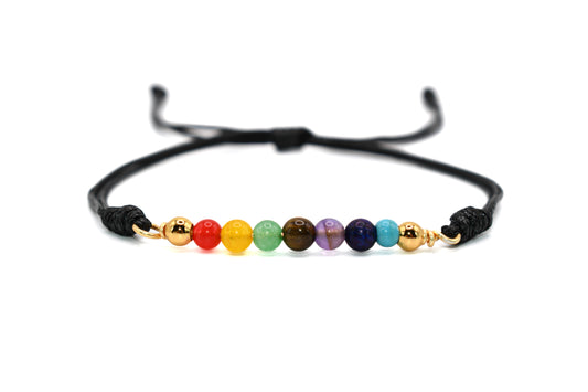 7 Chakras Natural Stone Handmade Black Bracelet - Adjustable | Balance Your Energy Centers