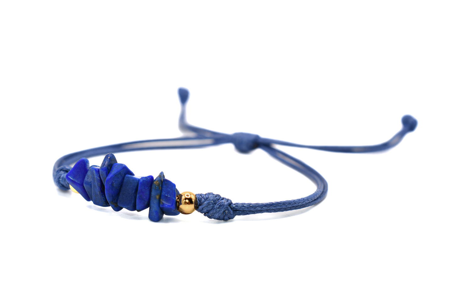 Crushed Lapis Lazuli Natural Stone Adorned with Gold Plated Accents on a Blue String Handmade Bracelet | Adjustable and Healing