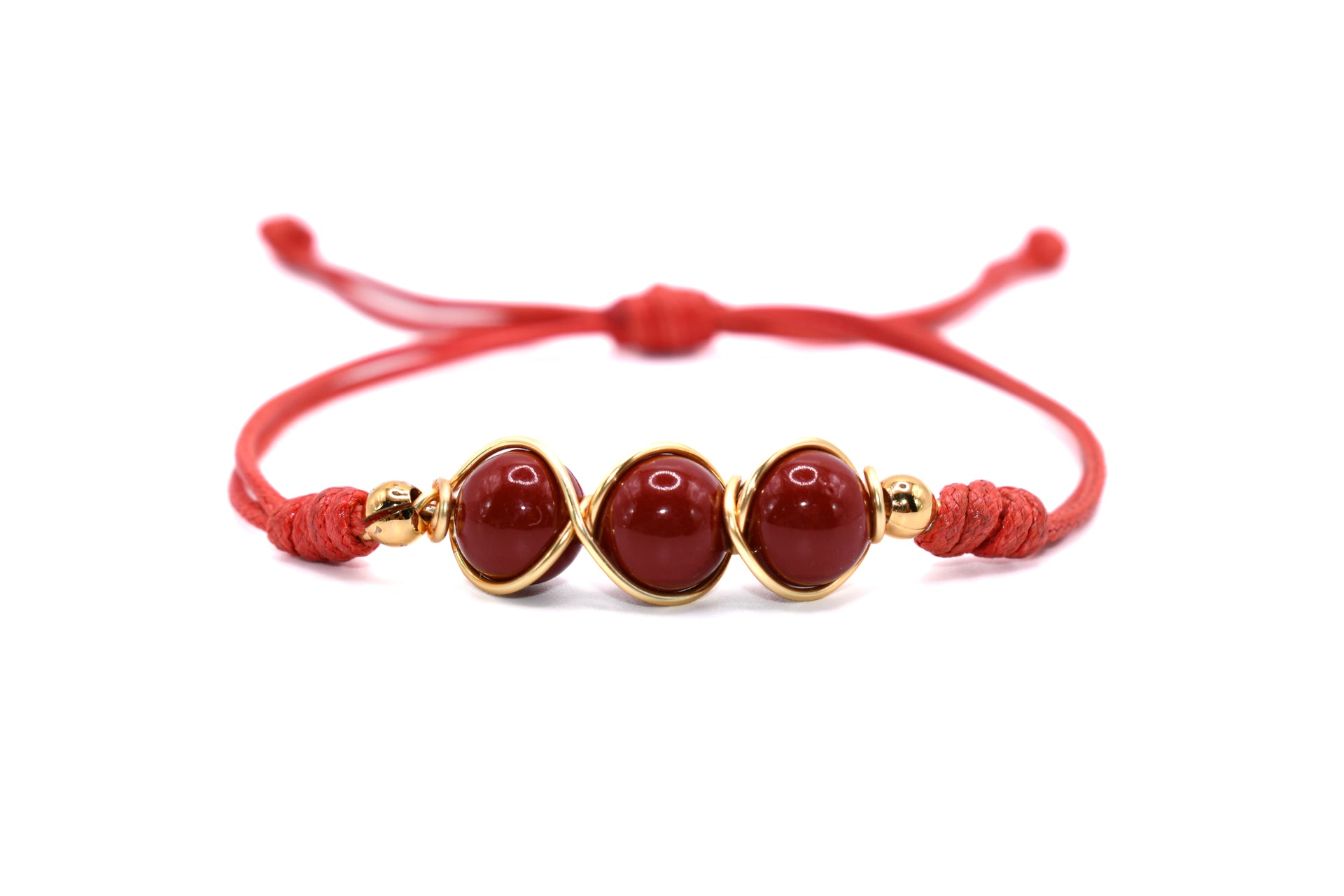 Trio Carnelian Natural Stone Adorned with Gold Plated Accents on a Red  String Handmade Bracelet | Adjustable and Healing