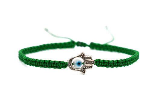 Green Evil Eye & Hamsa Macrame Bracelet | Handmade Protective Jewelry