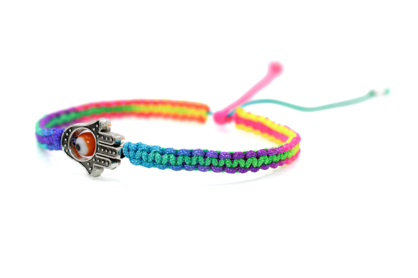 Rainbow Radiance Evil Eye & Hamsa Macrame Bracelet | Handmade Protective Jewelry