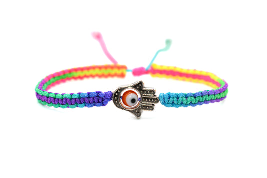 Rainbow Radiance Evil Eye & Hamsa Macrame Bracelet | Handmade Protective Jewelry