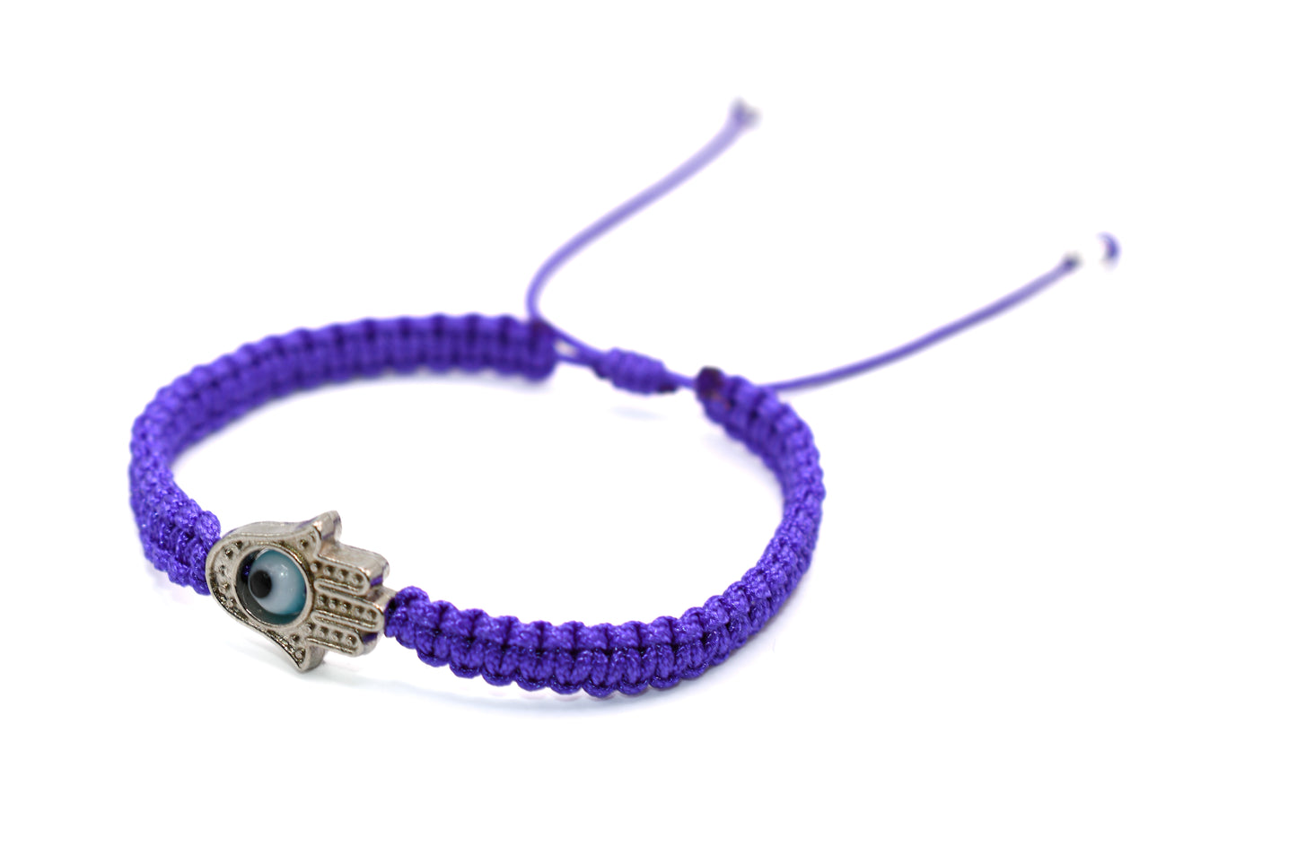 Purple Evil Eye & Hamsa Macrame Bracelet | Handmade Protective Jewelry