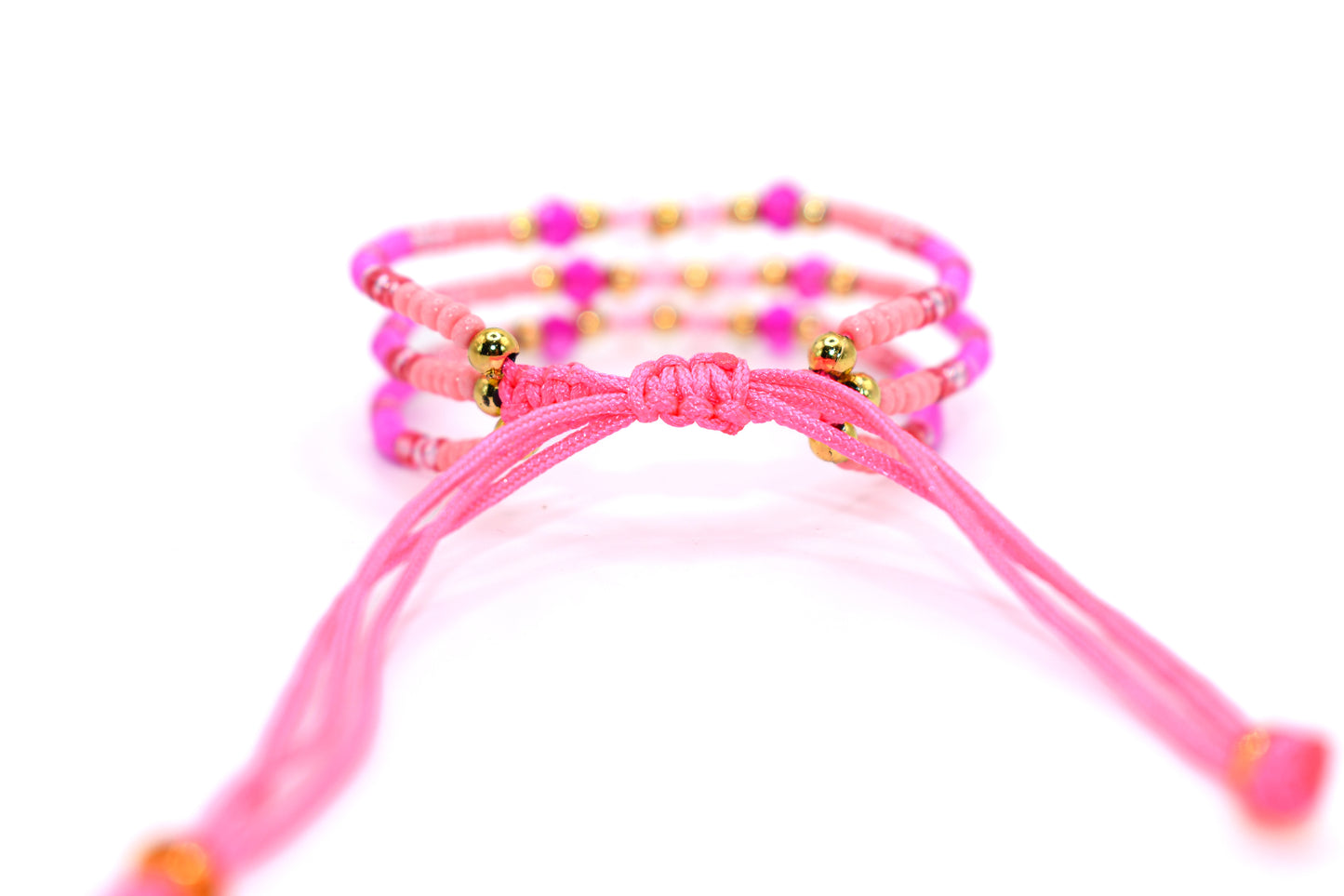 Trio Pink, Transparent Pink, Hot Pink, and Golden Handmade Bracelet