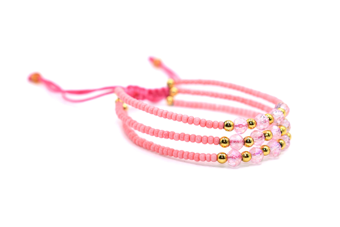 Trio Pink Czech Bead Handmade Bracelet Set | Elegant and Versatile Jewelry Ensemble