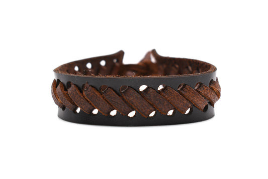 Brown Leather Bracelet (Adjustable) Cowboy Style -ZigZag