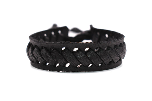 Black Leather Bracelet (Adjustable) Cowboy Style -ZigZag