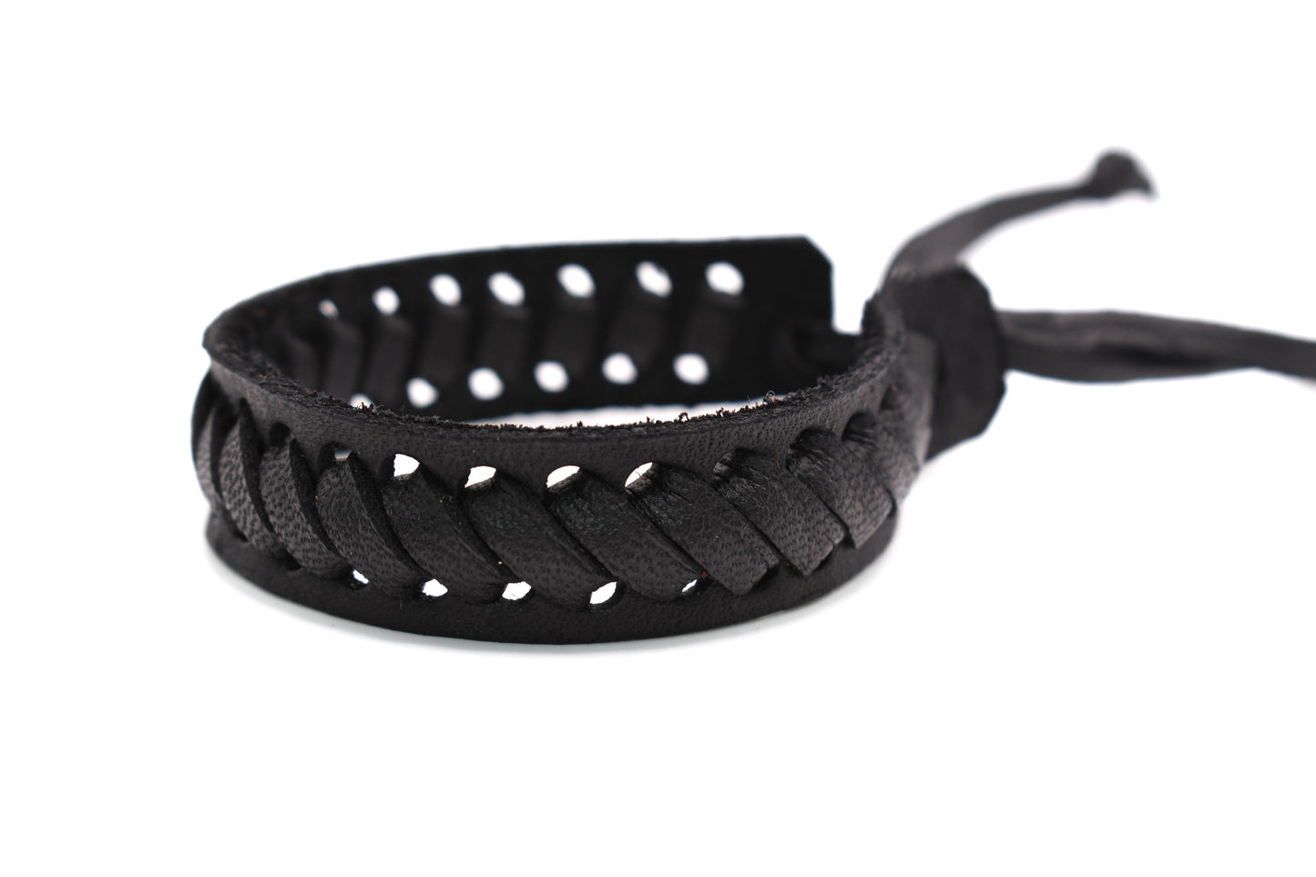 Black Leather Bracelet (Adjustable) Cowboy Style -ZigZag