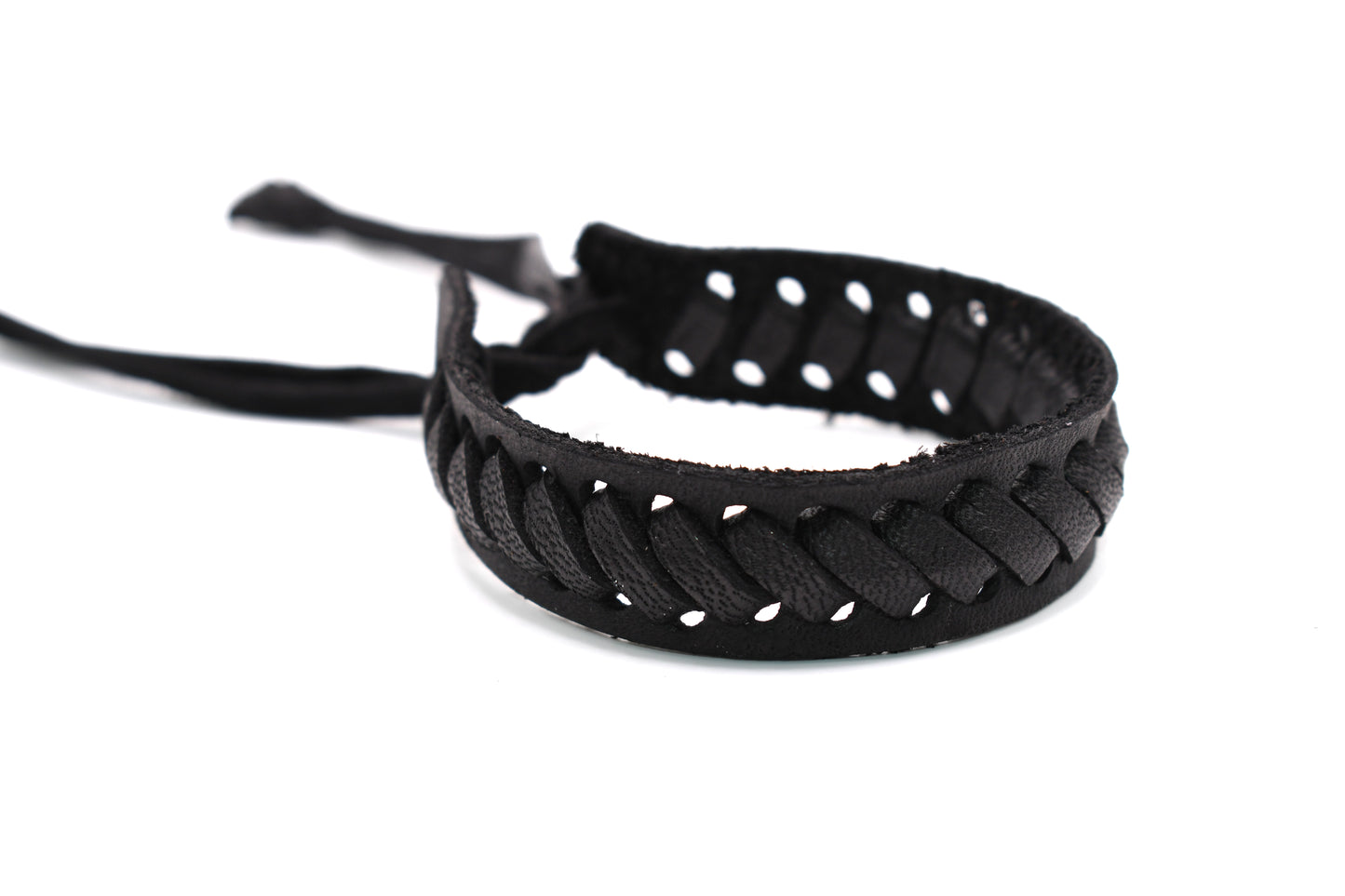 Black Leather Bracelet (Adjustable) Cowboy Style -ZigZag