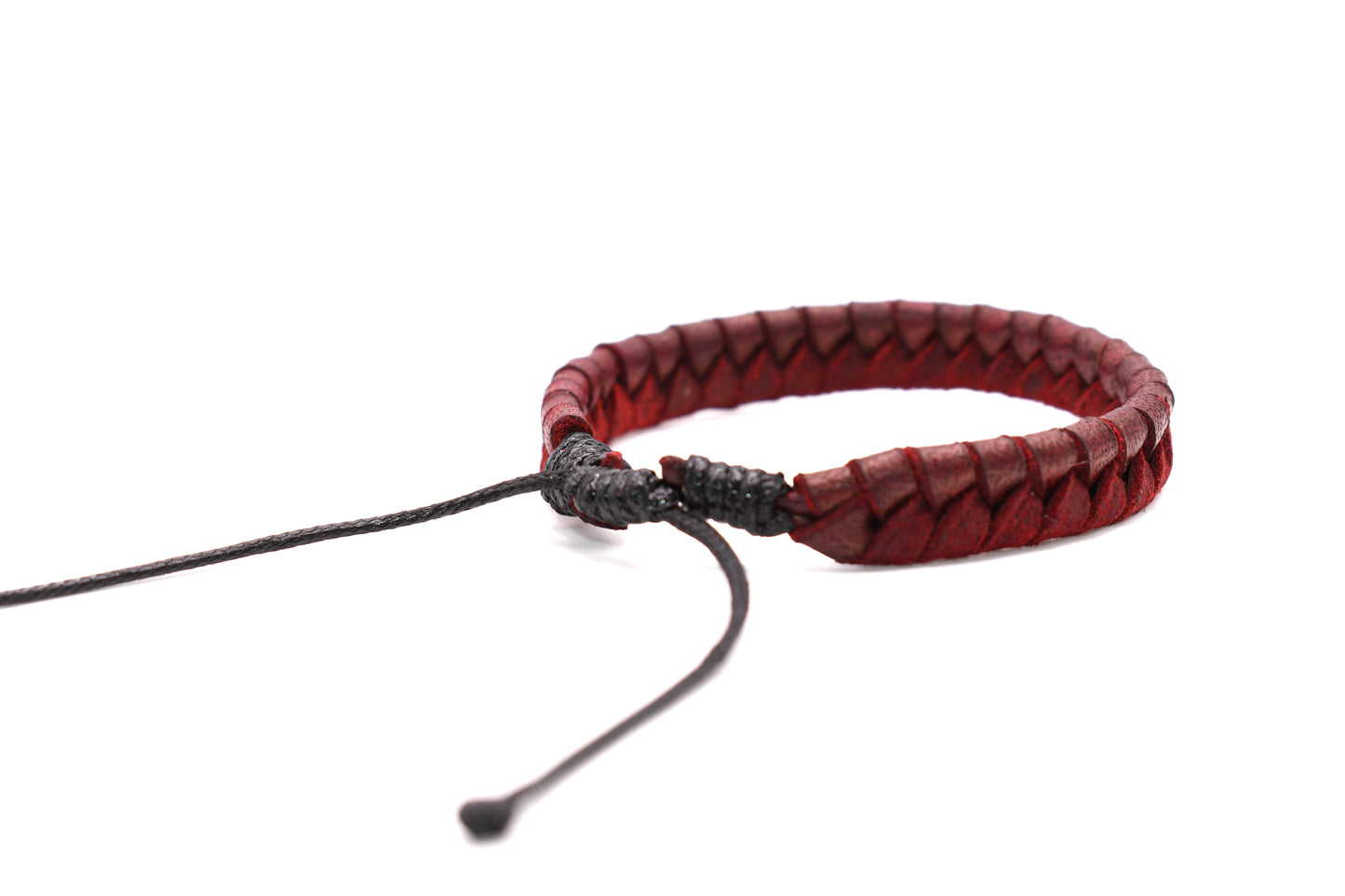 Red Leather Bracelet (Adjustable) Flat Braided