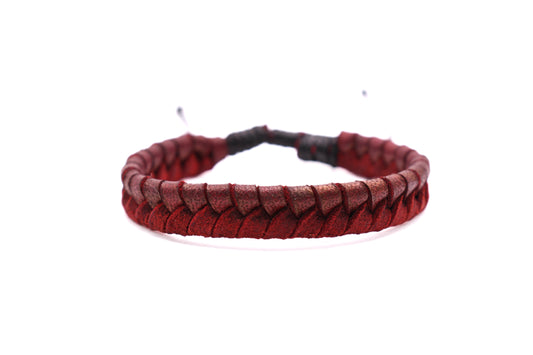 Red Leather Bracelet (Adjustable) Flat Braided