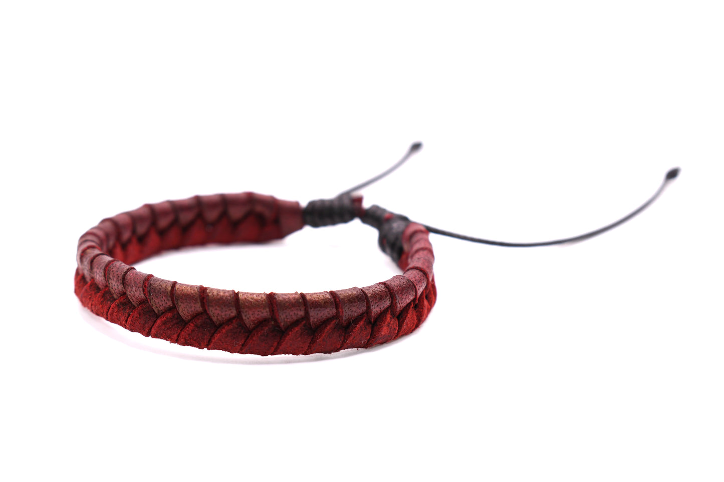 Red Leather Bracelet (Adjustable) Flat Braided