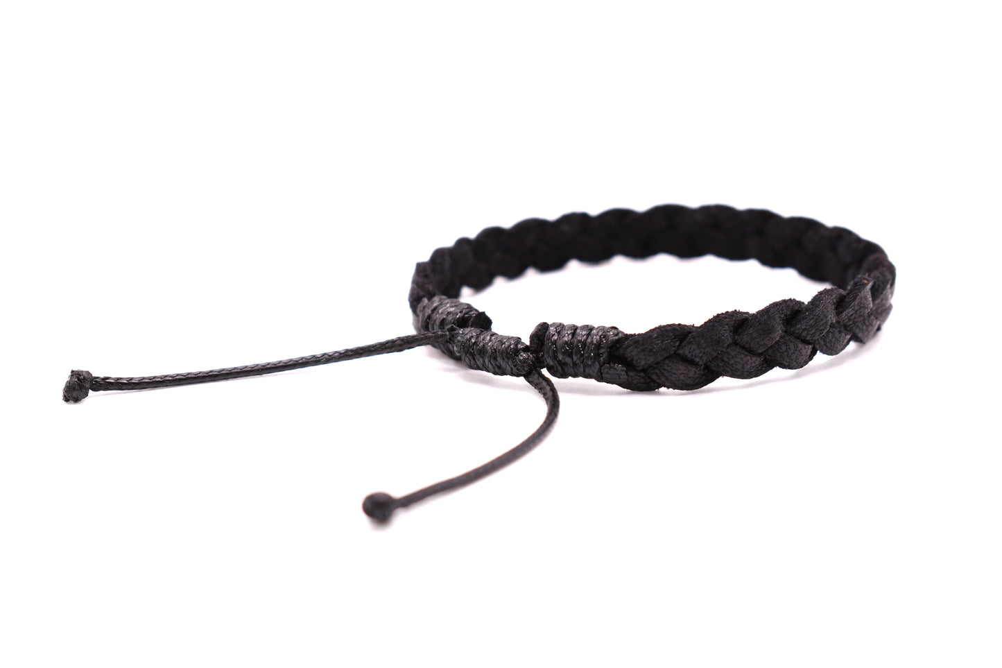 Black Leather Bracelet (Adjustable) Braided