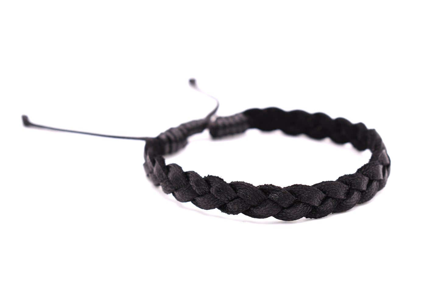 Black Leather Bracelet (Adjustable) Braided