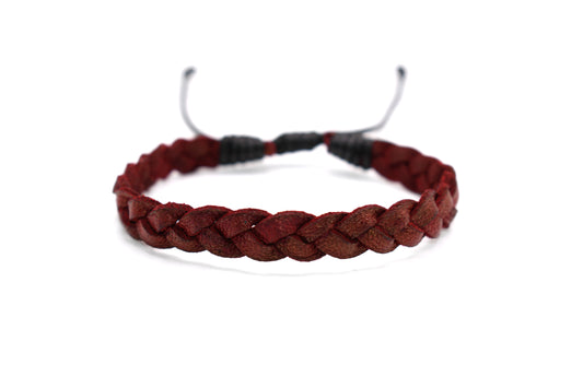 Red Leather Bracelet (Adjustable) Braided