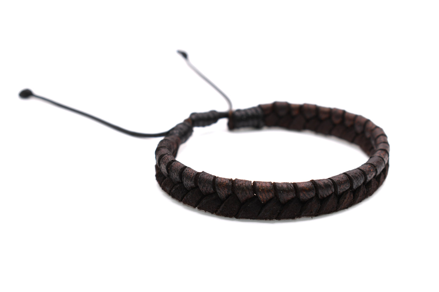 Brown Leather Bracelet (Adjustable) Flat Braided