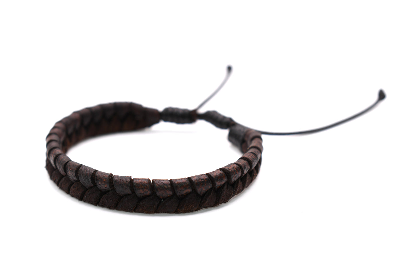 Brown Leather Bracelet (Adjustable) Flat Braided