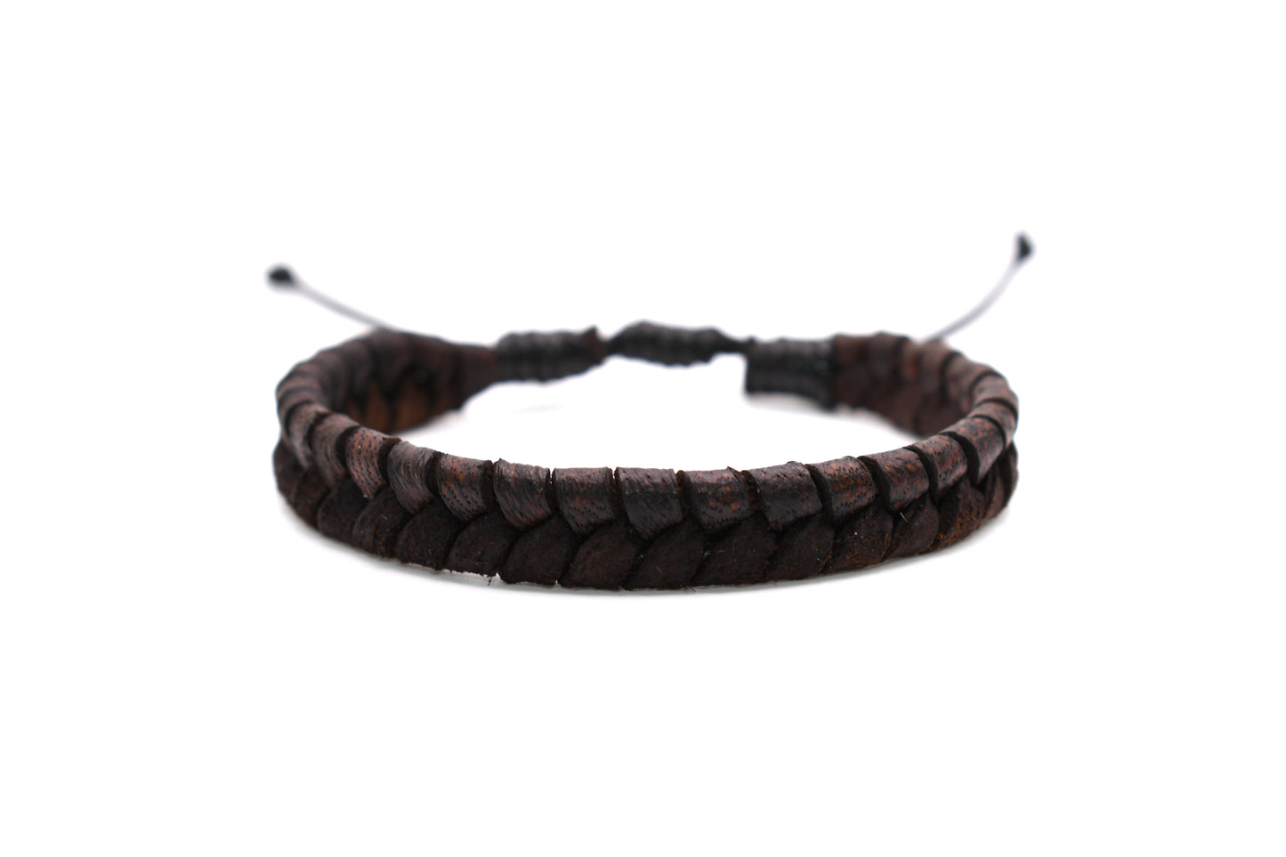 Brown Leather Bracelet (Adjustable) Flat Braided