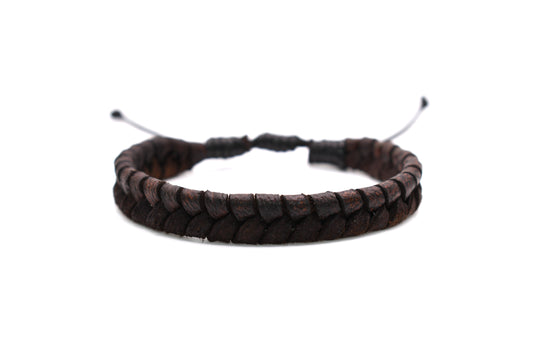 Brown Leather Bracelet (Adjustable) Flat Braided